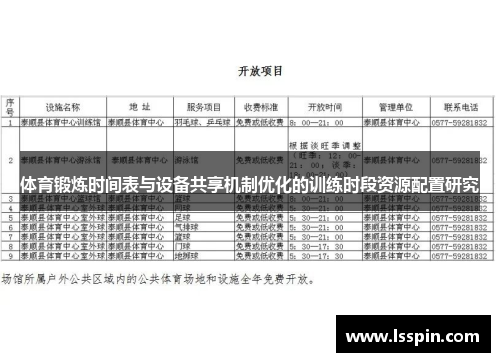 体育锻炼时间表与设备共享机制优化的训练时段资源配置研究